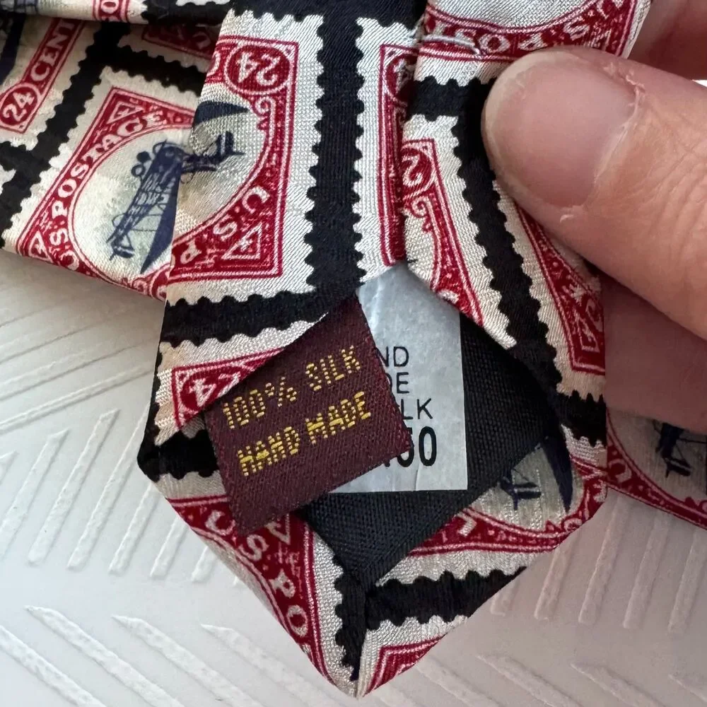 Vintage Museum Artifacts Jenny Airplane 24 Stamp Silk Neck Tie Inverted